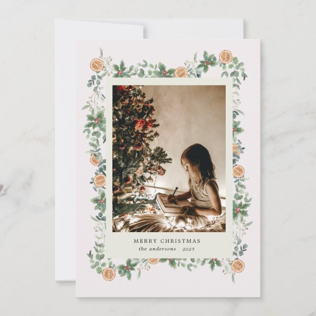 Helgdag Grey Oranges Photo Helgdag Card Julkort (Framsida)