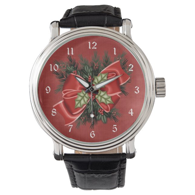 Helgdag Grey & Söt Red Bow Julvakter Armbandsur (Framsida)