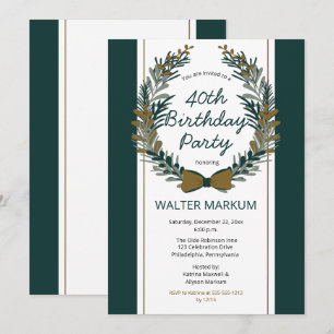 Helgdag Grey Wandedräkt 40 födelsedagar Party Inbjudningar