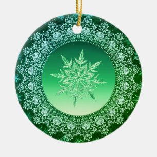 Helgdag Grönt Ice Crystal Snowflake Julgransprydnad Keramik