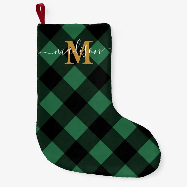 Helgdag Grönt med Monogram och Namn Liten Julstrumpa (Framsidan)