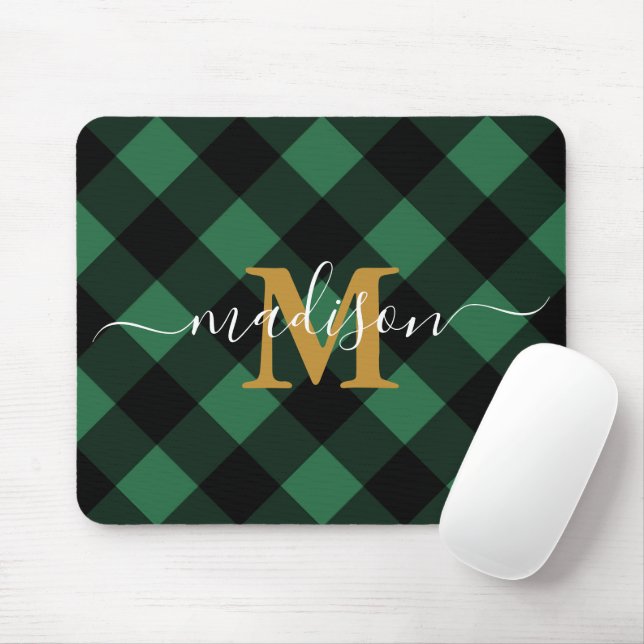 Helgdag Grönt med Monogram och Namn Musmatta (Med mus)