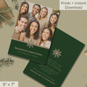 Helgdag Grönt och Guld Snowflake Photo Business Julkort