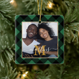 Helgdag Grönt Play Monogram med Namn Photo Julgransprydnad Keramik