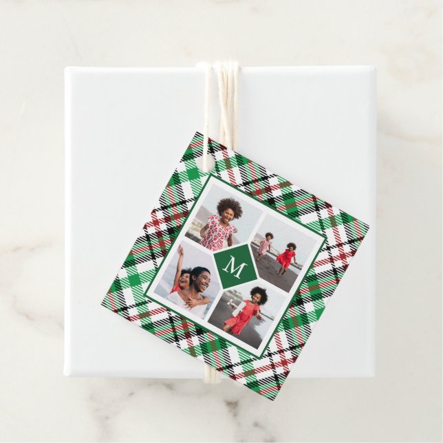 Helgdag Grönt Play Photo Collage och Monogram Gåvor Etiketter (På plats)