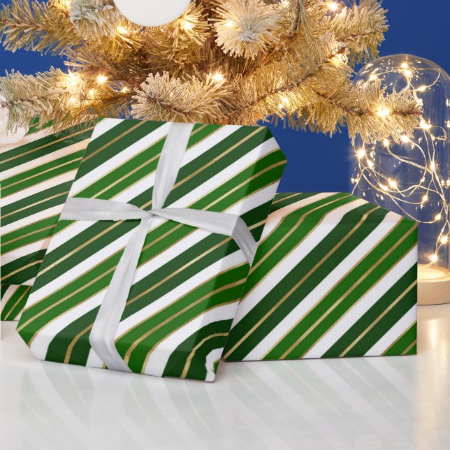 Helgdag Grönt, Vit och guldfärgad jul Rand Presentpapper (Helgdagar)