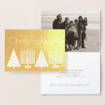 Helgdag Guld Chrismukkah Lägg till din fotomoderna Folierat Kort<br><div class="desc">Lägg till ditt foto till det här helgdag-kortet för roligt Chrismukah i ett modernt stil, med guld-folie till jul och Hanukkah. Byt ut familjefotoinnehavaren ställe inuti kortet mot ett eget foto för ett personlig-kort som inget annat. Anpassa namnen till namnteckning-raden inuti - all text på det här kortet kan anpassas....</div>
