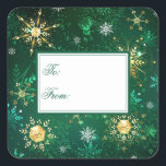 Helgdag Guld Grönt Snöflingor Julafton jul Fyrkantigt Klistermärke<br><div class="desc">Söt och festlig guld och grönt. Snowflake-dekal-märkre för alla dina julklappar. Bara en underbar unik färg och guld mönster. 100 % kundtillfredsställelse vid Zazzle.</div>