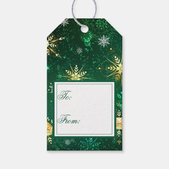 Helgdag Guld Grönt Snöflingor Julafton julgåva Presentetikett (Framsidan)