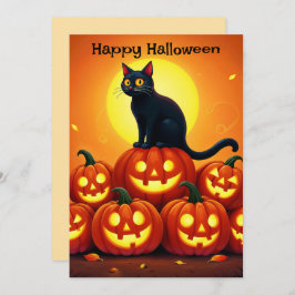 Helgdag Halloween-konst med katt och fullt Inbjudningar