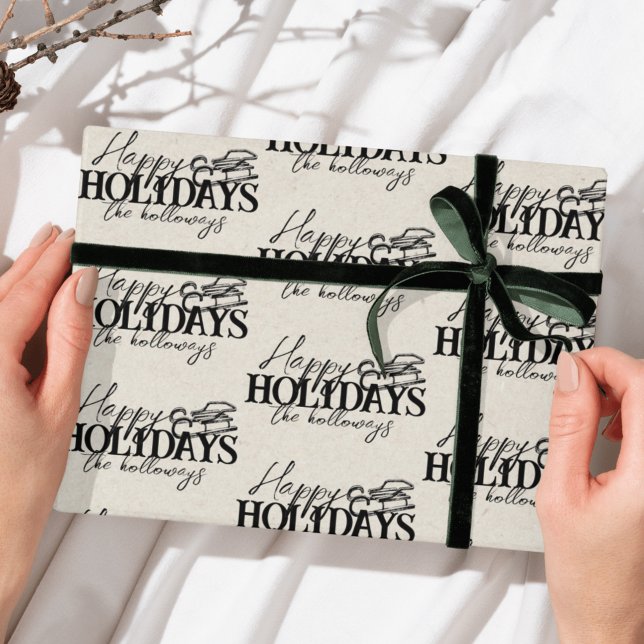 Helgdag Hand plockade Winter Sled Black Script Presentpapper (Send cheer with this bold and playful holiday wrapping paper!)