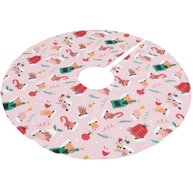 Helgdag Händer Festive Firande Mönster Julgransmatta Borstad Polyester (Vinklad)