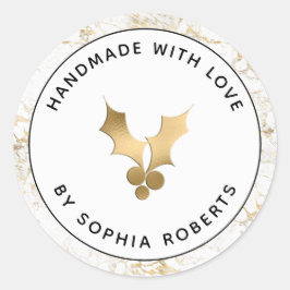 Helgdag handgjord med Kärlek Guld Holly Runt Klistermärke