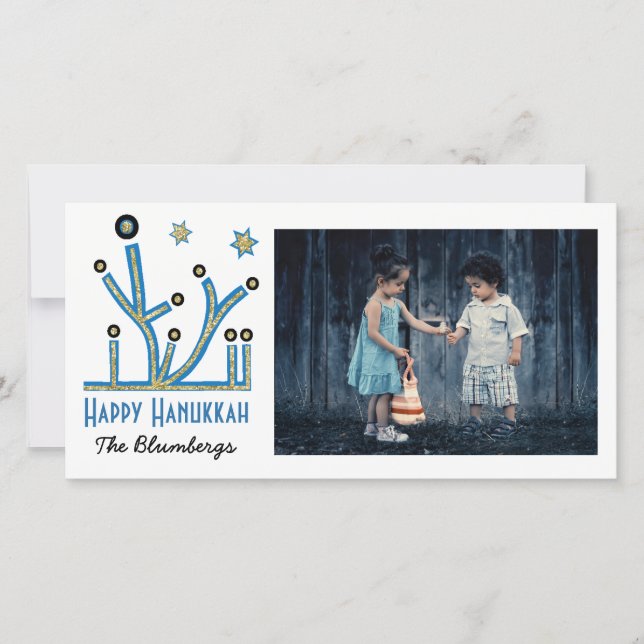 Helgdag Hanukkah-kortet "Menorah Bling" Julkort (Framsida)