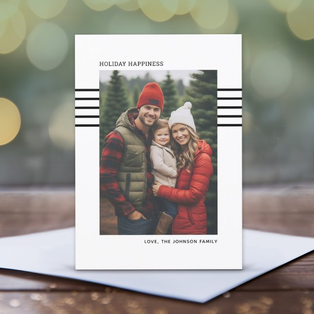 Helgdag Happity - minimalt svart Lodrät Foto Julkort (Photo Christmas Card with Minimalist Design - Print and Download Options Available)