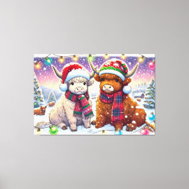 Helgdag Highland Cows in Winter Wonderland Manga Canvastryck
