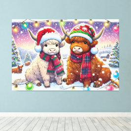 Helgdag Highland Cows in Winter Wonderland Manga Canvastryck