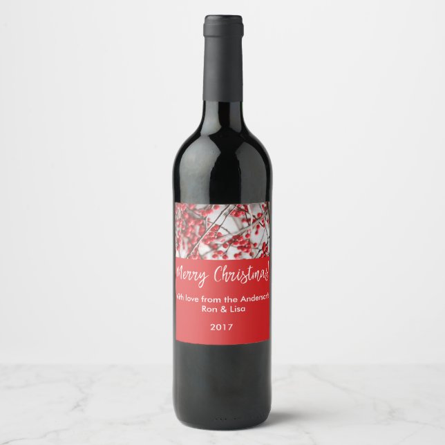 Helgdag Holly Berries Food & Beverage Label Set Vinflaska Etikett (Framsida)