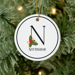 Helgdag Holly Brev N Monogram Julgransprydnad Keramik