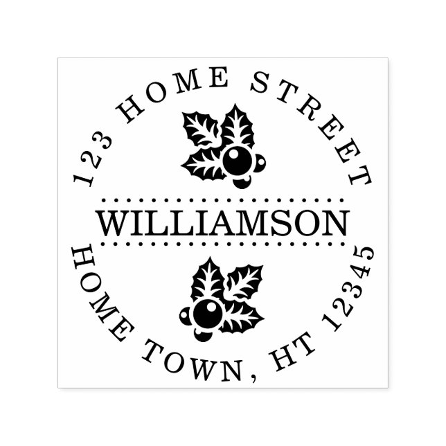 Helgdag Holly Circular Family Namn Returadress Självfärgande Stämpel (Design)