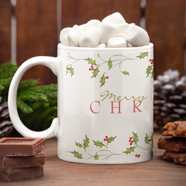 Helgdag Holly Editable Mugg (Merry Christmas Red Holly Coffee Mug)