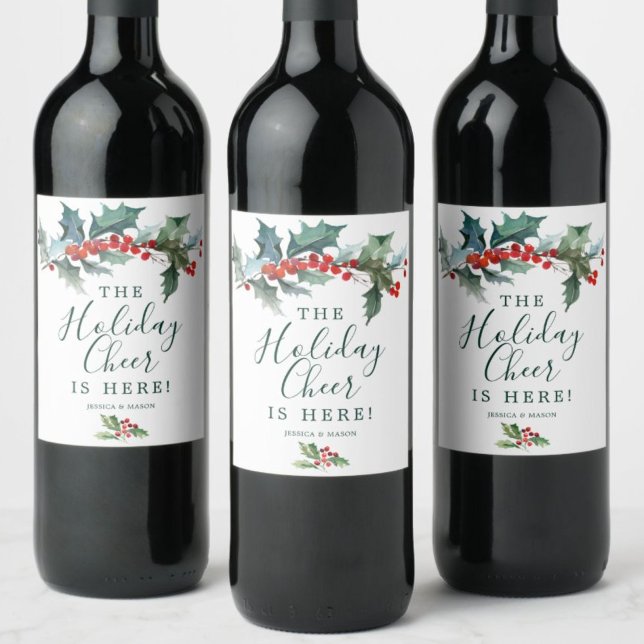 Helgdag Holly jul-etikett Vin Vinflaska Etikett (Skapare uppladdad)
