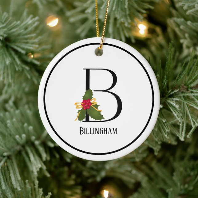 Helgdag Holly Monogram Brev B Personlig Julgransprydnad Keramik (Träd)