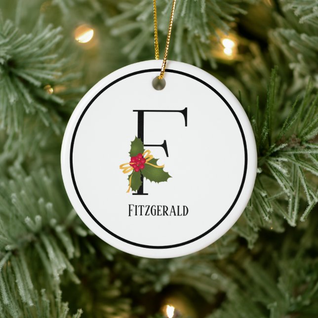 Helgdag Holly Monogram Brev F Personlig Julgransprydnad Keramik (Träd)