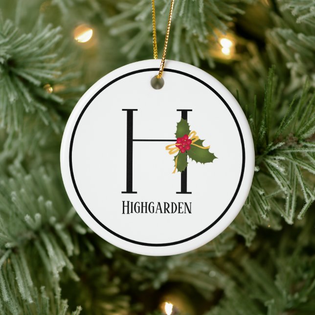Helgdag Holly Monogram Brev H Personlig Julgransprydnad Keramik (Träd)