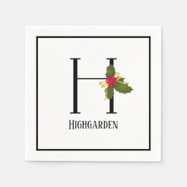 Helgdag Holly Monogram Brev H Personlig Papper Pappersservett