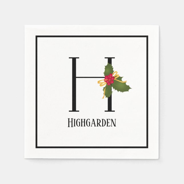 Helgdag Holly Monogram Brev H Personlig Papper Pappersservett (Framsidan)