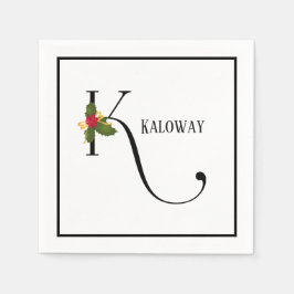 Helgdag Holly Monogram Brev K Personlig Papper Pappersservett