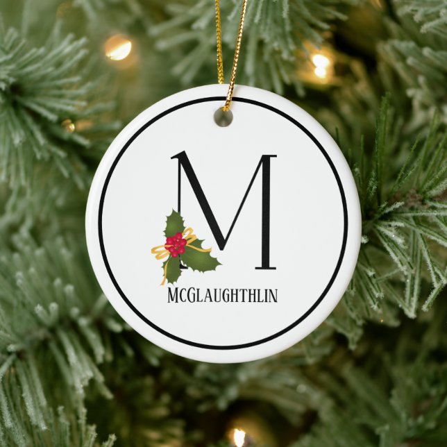 Helgdag Holly Monogram Brev M Personlig Julgransprydnad Keramik (Träd)