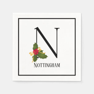 Helgdag Holly Monogram Brev N Personlig Papper Pappersservett