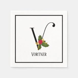 Helgdag Holly Monogram Brev V Personlig Papprare Pappersservett