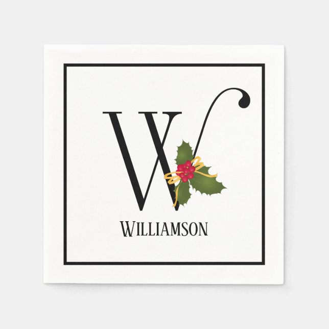 Helgdag Holly Monogram Brev W Personlig Papper Pappersservett (Framsidan)