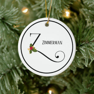 Helgdag Holly Monogram Brev Z Personlig Julgransprydnad Keramik