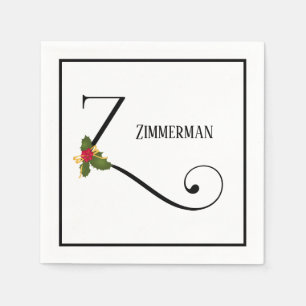 Helgdag Holly Monogram Brev Z Personlig Papprare Pappersservett