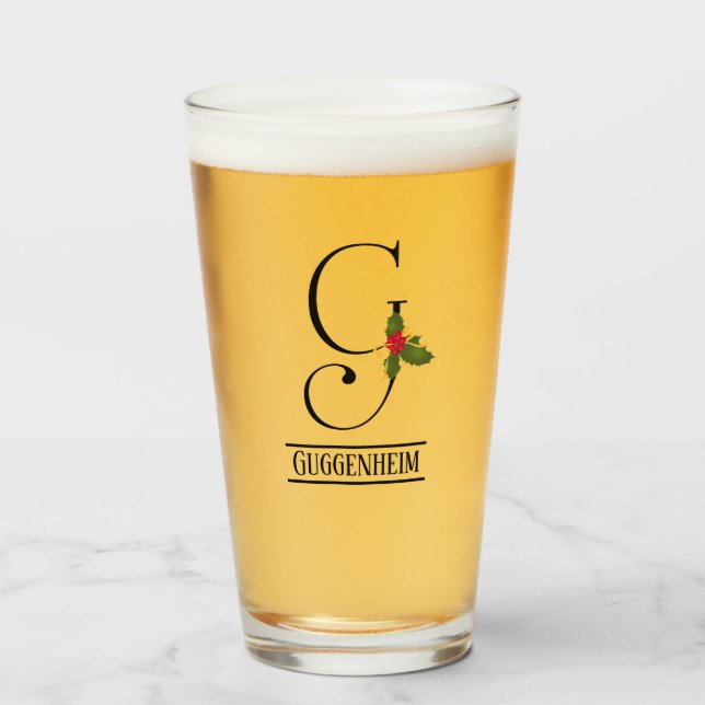 Helgdag Holly Monogram G Personlig Beer Glaskopp (Framsida fylld)