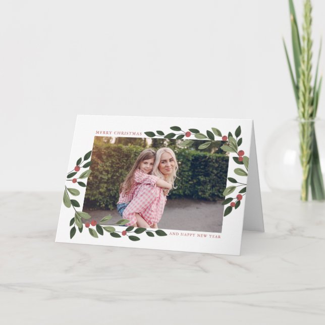 Helgdag Holly Photo Greeting Card Kort (Framsida)