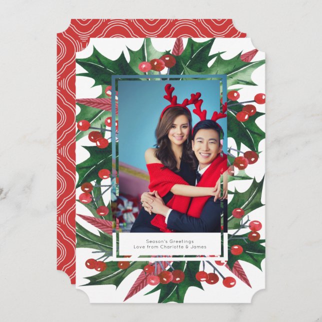 Helgdag Holly Photo Ram Personlig Julkort (Fram/baksida)