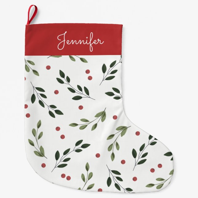 Helgdag Holly Stocking Stor Julstrumpa (Framsidan)