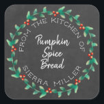 Helgdag Holly Wandeand Chalkboard Kitchen Trets Fyrkantigt Klistermärke<br><div class="desc">Gör du kärlek köksgodis för familj och vänner till julafton eller när som helst på helgdagarna? Här är perfekten som avslutar beröring..Ett personlig-dekal med ditt namn och namn i köket som du delar omgiven av en underbar, modern, cirkulär, grov bäck på en rustisk svart kritbakgrund. Det är fullt anpassade, vilket...</div>