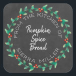 Helgdag Holly Wandeand Chalkboard Kitchen Trets Fyrkantigt Klistermärke<br><div class="desc">Gör du kärlek köksgodis för familj och vänner till julafton eller när som helst på helgdagarna? Här är perfekten som avslutar beröring..Ett personlig-dekal med ditt namn och namn i köket som du delar omgiven av en underbar, modern, cirkulär, grov bäck på en rustisk svart kritbakgrund. Det är fullt anpassade, vilket...</div>