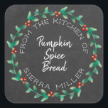 Helgdag Holly Wandeand Chalkboard Kitchen Trets Fyrkantigt Klistermärke<br><div class="desc">Gör du kärlek köksgodis för familj och vänner till julafton eller när som helst på helgdagarna? Här är perfekten som avslutar beröring..Ett personlig-dekal med ditt namn och namn i köket som du delar omgiven av en underbar, modern, cirkulär, grov bäck på en rustisk svart kritbakgrund. Det är fullt anpassade, vilket...</div>