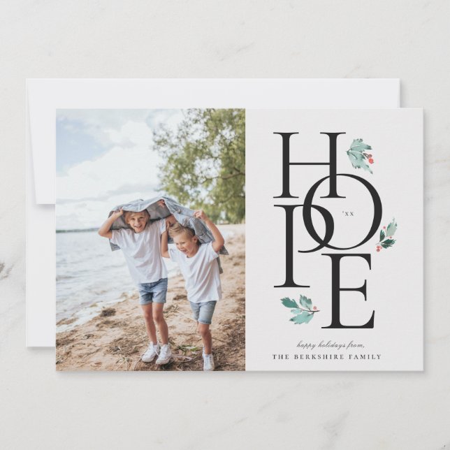 Helgdag Hope Modern Botanical Berry Photo Julkort (Framsida)