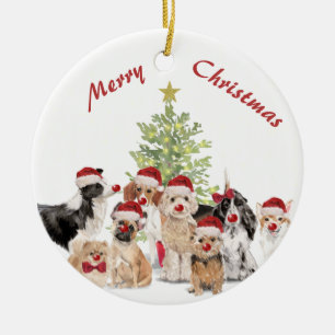 Helgdag Hundälskare God Santa Hat Julgransprydnad Keramik