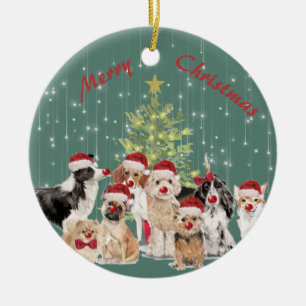 Helgdag Hundälskare Grönt Merry Santa Hat Julgransprydnad Keramik