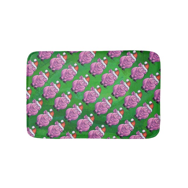 Helgdag i Gris i Santa Hat Mönster om Grönt Badrumsmatta (Framsidan)