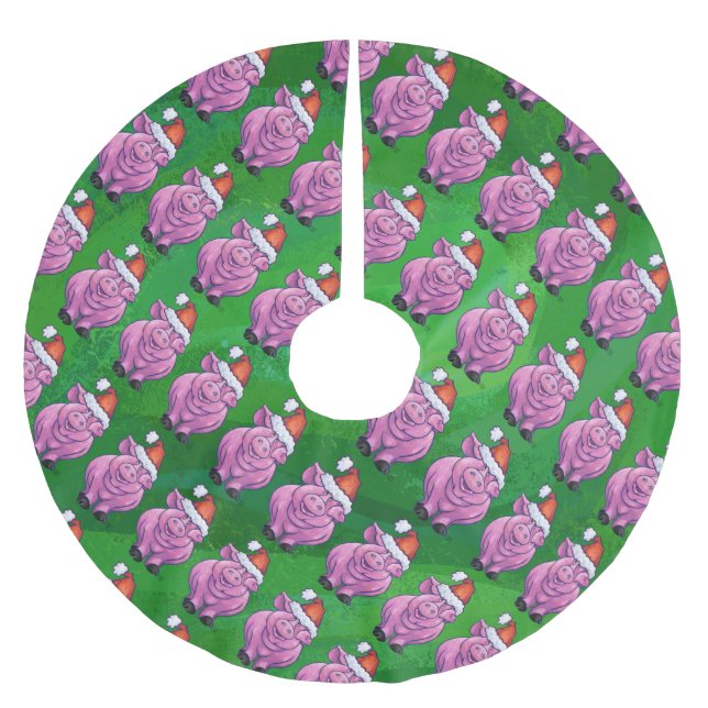 Helgdag i Gris i Santa Hat Mönster om Grönt Julgransmatta Borstad Polyester (Framsidan)